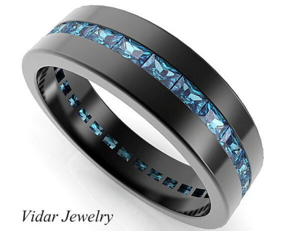 Mens Wedding BandUnique Wedding BandBlack Gold baguette Cut