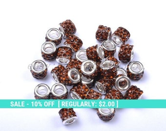 Coffee Rhinestone European Beads for Charm Bracelets, European Beads, Compatible with Snake Chains