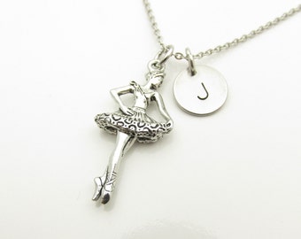 Ballerina Necklace, Ballet Necklace, Dancer Necklace, Personalized, Initial Necklace, Music and Dance, Antique Silver Ballerina Charm Y362