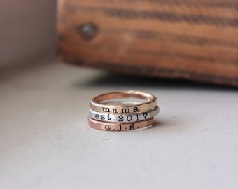 Stackable Name Ring, personalized rings with your word choice, stacking ring, personalized mom ring, Jewelry, Personalized Name Rings