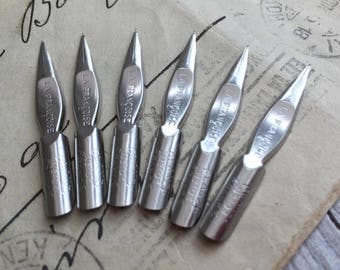 Blanzy-Conté-Gilbert: as new vintage French nibs, stainless steel from France. Art supply. Dip pen nibs. Select 3 or 6 nibs.