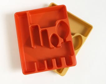 Vintage 1970s Rubbermaid Plastic Flatware Tray VGC, Orange or Harvest Gold Available