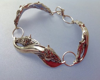 Sterling Silver "Mutual Grooming" horse bracelet. Handmade Zimmer design
