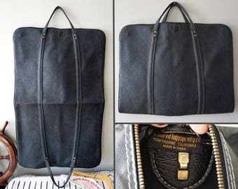 1970s Garment Bag Travel Bag Luggage || by Armored Luggage MFG CO. || Black Luggage Vinyl Faux Leather