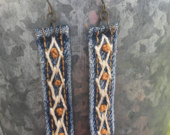 Re-Purposed Denim Hand-Embroidered Earrings