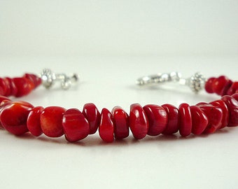 Red Coral Bracelet Bright Red Bamboo Coral Bracelet Red Bamboo Coral Silver Bracelet Red Coral Bead Bracelet Red Bracelet Red Bead Bracelet