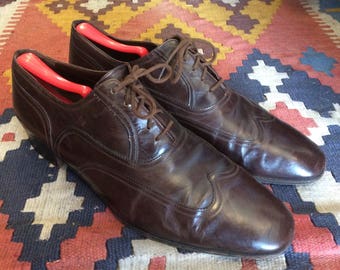 1980s Vintage Bruno Magli Wingtip Dress Shoes - Brown Oxford Formal Men's Shoes - Men's 11 - Made by hand in Italy