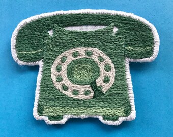 Green Rotary Telephone Patch – Hand Embroidered