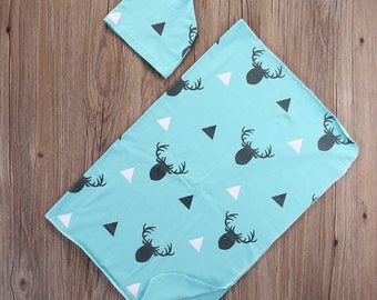 Turquoise Swaddle Blanket & Hat Set