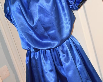 Royal blue slithery silky satin sissy dress, Sissy Lingerie - Fi