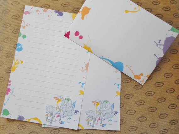letter paper set colored envelopes wolf tails rainbow