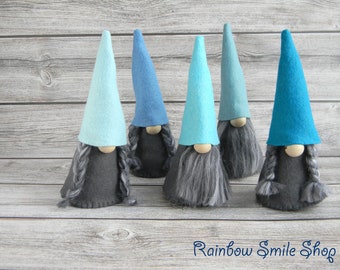 Blue Nordic Gnome House Gnome Nisse Holiday Decoration Danish Gnome Tonttu Girl gnome Scandinavian house Felt Gnomes