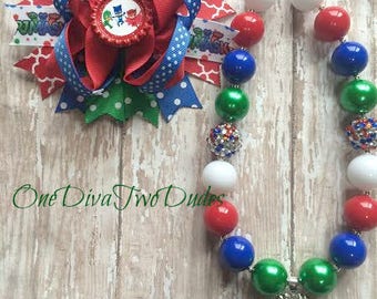 PJ Masks chunky necklace stacked hair bow