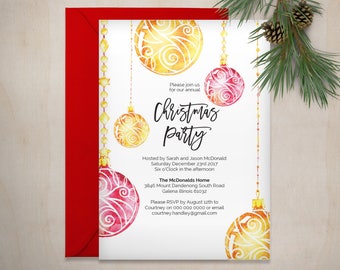 Christmas Invitation Printable, Christmas Bauble Invitation Template, Instant Download, Christmas Party Invitation, WLP533