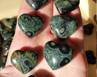 ONE Kambaba Jasper Heart, Pocket Stone, Puffy Hearts, Semiprecious Gemstones, Crystals