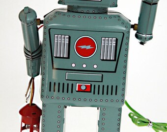Lantern Robot Tin Toy with Wired Remote and Smoke Effect