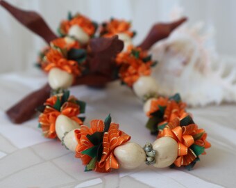 Hawaiian Natural Color Kukui Nut Lei Orange