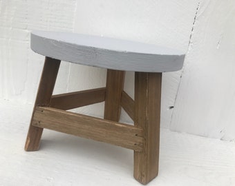 Milking Stool / Garden Plant Stand / Farmhouse Style Decorative Step Stool / Rustic Home Decor / Wood Stool Riser / Gray Home Accent