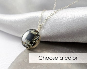 Circuit Board Necklace CHOOSE COLOR, Sterling Silver Jewelry Computer Jewelry, Engineer Gift, Wearable Technology, Electrical Engineer Gift