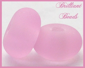 Frosted Soft Pink..."Sea Glass" Spacer Bead Pair...Handmade Lampwork Beads SRA, Made To Order