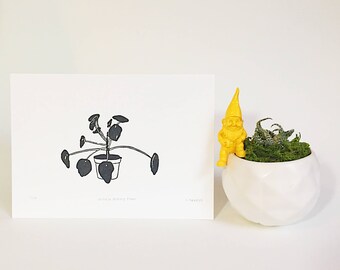 Chinese Money Plant, Block Print, Pancake Plant, Plant Art, Relief Print, Linocut, Block Print, Pilea Art, Pilea, Houseplant, Plant Prints