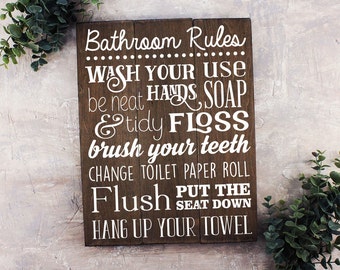 FREE SHIPPING Bathroom Rules Sign Bathroom Rules Sign Rustic Kids Bathroom Art Kids Bathroom Decor Rustic Bathroom Sign Bathroom Wall Art