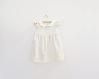Off White Baby Dress, White Dress, Baby Girls Dress, Girl Toddler Dress, White Baby Dress, Baby Easter Dress Flutter Sleeve Peter Pan Collar