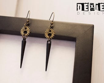 Black Spike and Gear Steampunk Earrings