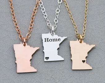 Minnesota State • Minnesota Necklace • United States Charm • USA Pendant Sterling Silver State Necklace Hometown Moving Away Gift