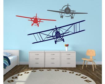 Monoplane Biplane Graphics Children Boys Bedroom Vinyl Decal Airplane Wall Decal Nursery Decor Mural Graphics Boys Room Decor
