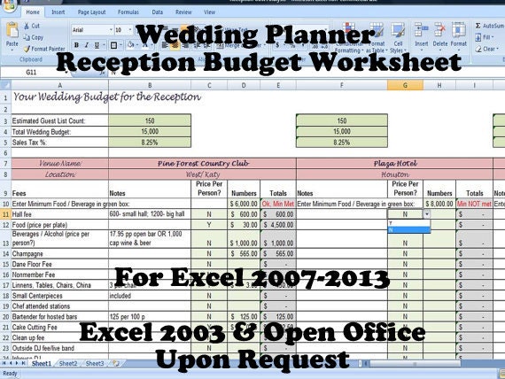 Wedding Planner Reception Bud Worksheet Wedding Planning