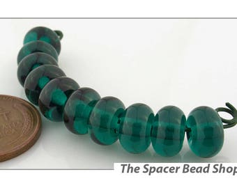 DARK TEAL GREEN Lamp Work Beads Spacers Glass Handmade - The Spacer Bead Shop