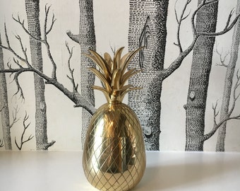 Vintage Brass Pineapple Container 9.5" Tall Hollywood Regency Decor Gold