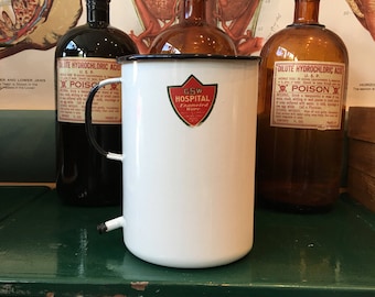 Pot of hospital enamelware antique white for enema GSW Hospital Enameled ware