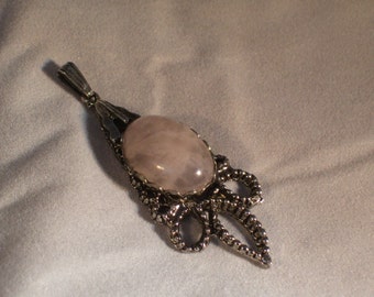 Rose Quartz in Antiqued Silver Pendant