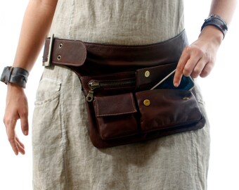 Brown Leather Hip Bag, bum bag, fanny pack, travel pouch, belt pocket