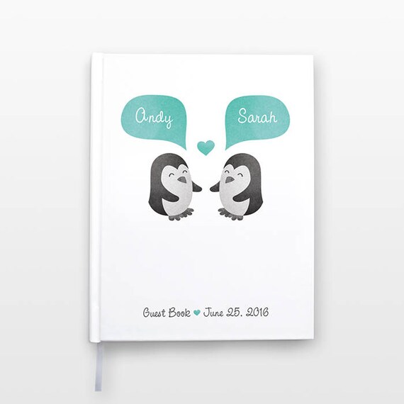 PENGUIN Wedding Guest Book Wedding Keepsake, Unique Wedding Guestbook, Personalized Notebook, Couple Journal, Animal Wedding Book, Hardcover