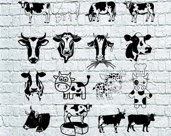 Cow SVG Bundle, Cute Cow Dxf, Ox Svg, Cartoon Cow Cut Files For Silhouette, Files for Cricut, Cow Faces Vector, Svg, Eps, Dxf, Png, Decal