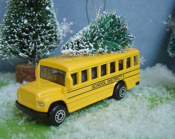 School bus with Christmas tree ornament