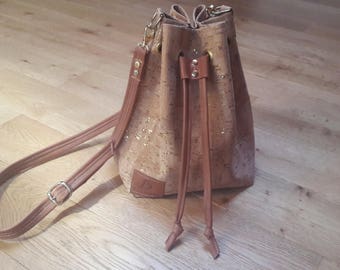 Leather and Cork bucket bag purse