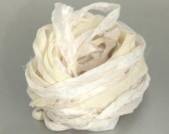 Undyed recycled chiffon silk ribbon 10metres natural white cream ivory, textile arts, bouquet wrap, felting