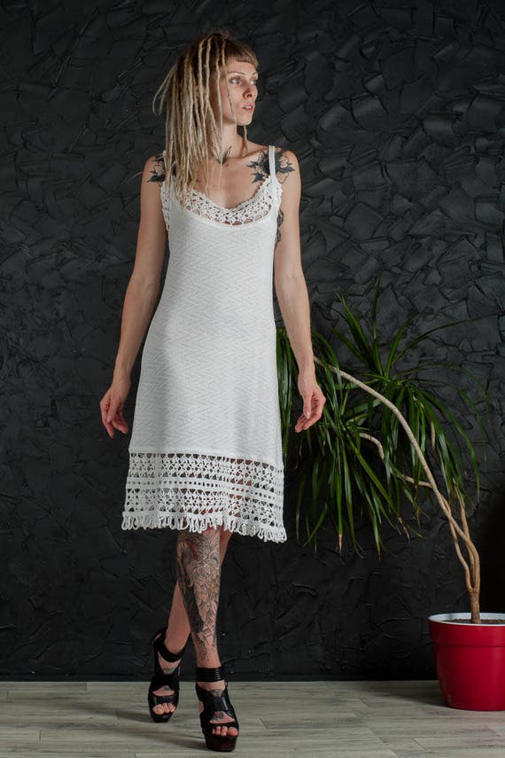 White crochet sundress beach wedding dress sleeveless cocktail