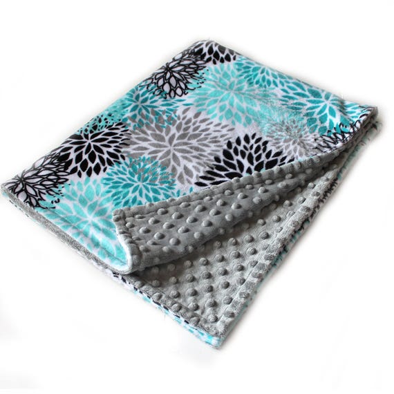 Baby Blanket Baby Girl, 42 x 55 Minky Blanket, Floral Baby Blanket, Personalized Baby Blanket, Teal Baby Blanket, Crib Blanket, Name Blanket