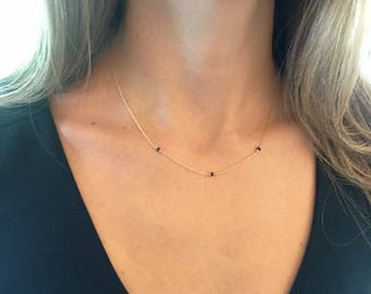 Sapphire Necklace, Gold Sapphire Necklace, September Birthstone, Genuine Sapphire, Dainty Necklace, 14k Gold Filled