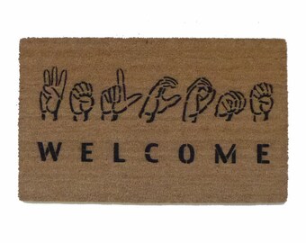 ASL American sign language welcome doormat fun