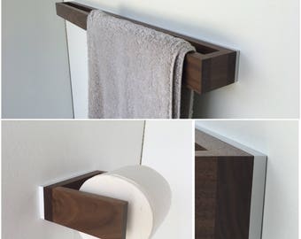 Bathroom Towel holder - Toilet Paper Holder - Walnut-White - Bathroom Fixture set