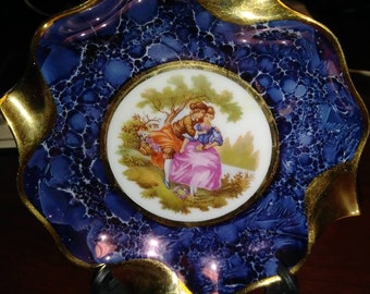 Limoges FRANCE Cobalt Blue & 24k Gold Porcelaine D’Art Ashtray