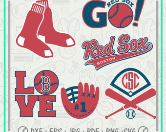 Boston Red Sox Svg Monogram, Baseball Svg Cutting Files Cliparts, Sport Svg, Instant Download, Baseball Clipart, Co-2709