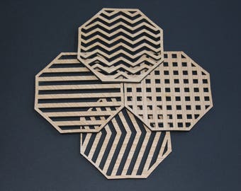 Laser Cut Coasters Set of 4 Lines Set