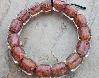 Handmade Lampwork Boro Beads Set of 15 Boro Borosilicate Glass Barrels Rolos Tubes StoneyMarie